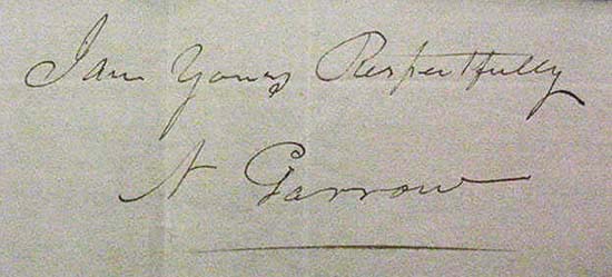 I Am Yours Respectfully, N Garrow. The signature of Nathaniel Garrow in a letter he wrote as Sheriff of Cayuga County, 
in 1822